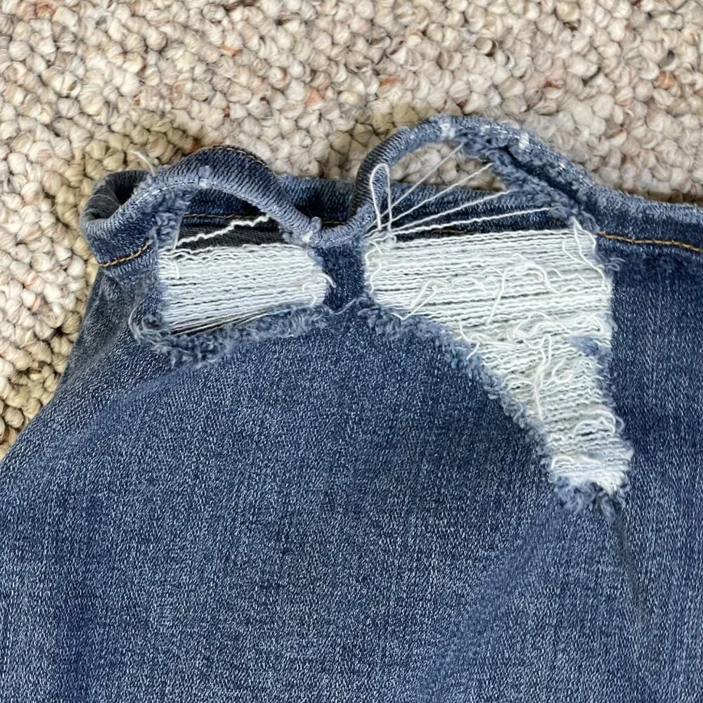 Good American Denim Pencil Skirt Distressed Med Wash Stretch Size 8 High Waisted - Image 4
