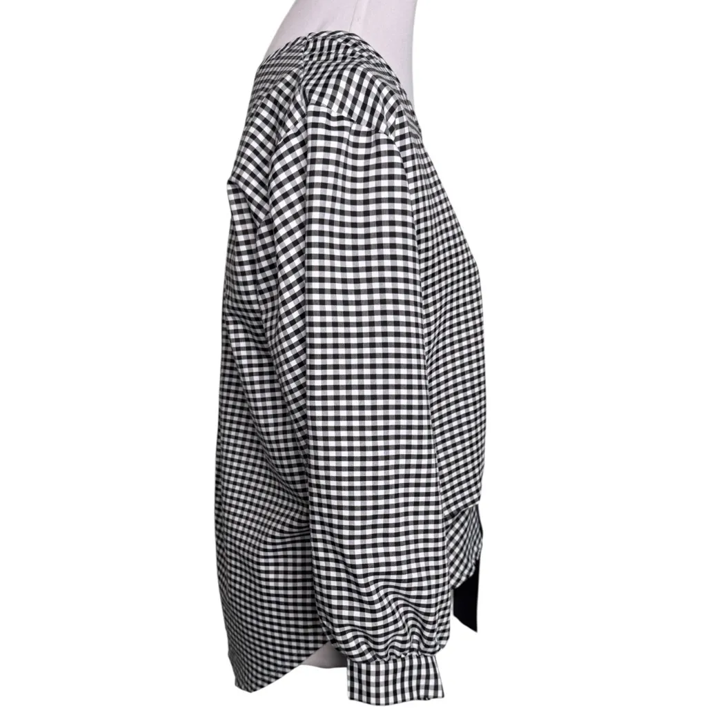 Gingham Black and White Plaid Gingham Bow Tie Front Blouse Long Sleeve Medium - Image 5