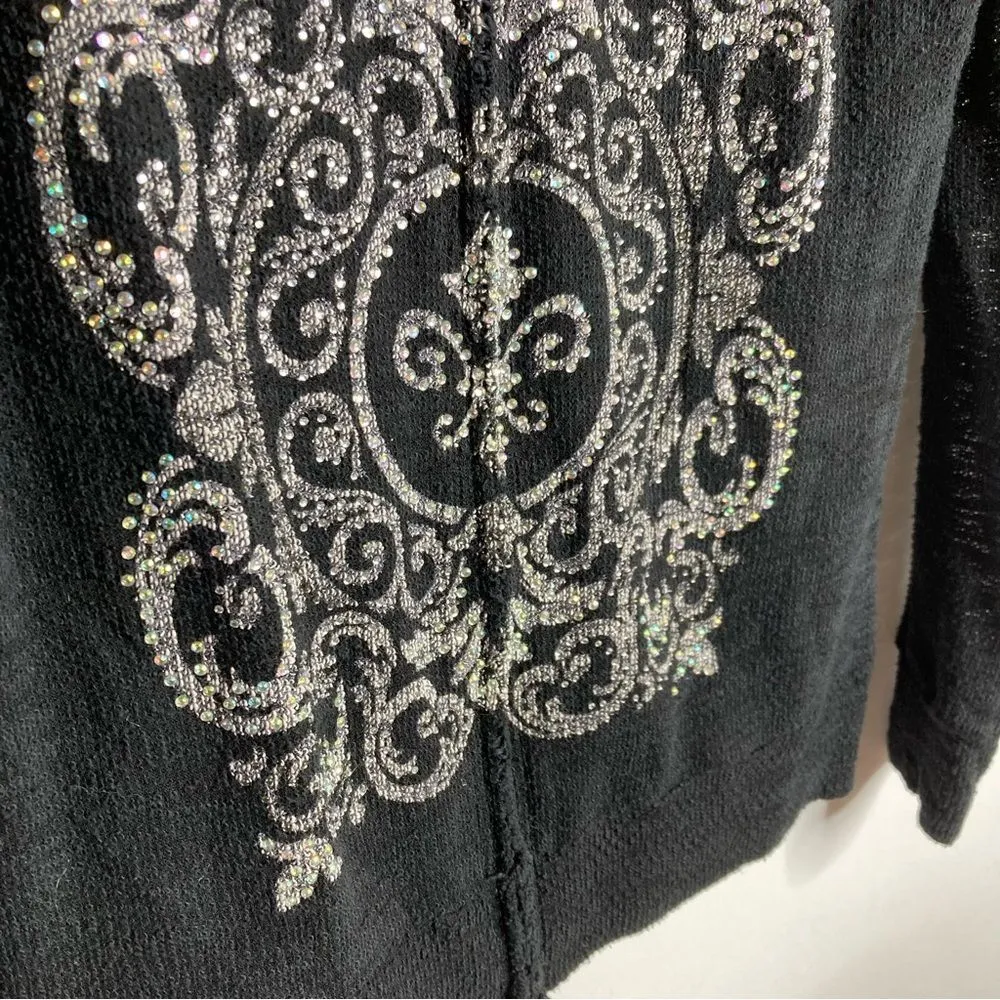 Vocal Black Rhinestone Embellished Zip Up Lightweight Cardigan Top Medium Y2K - Image 4