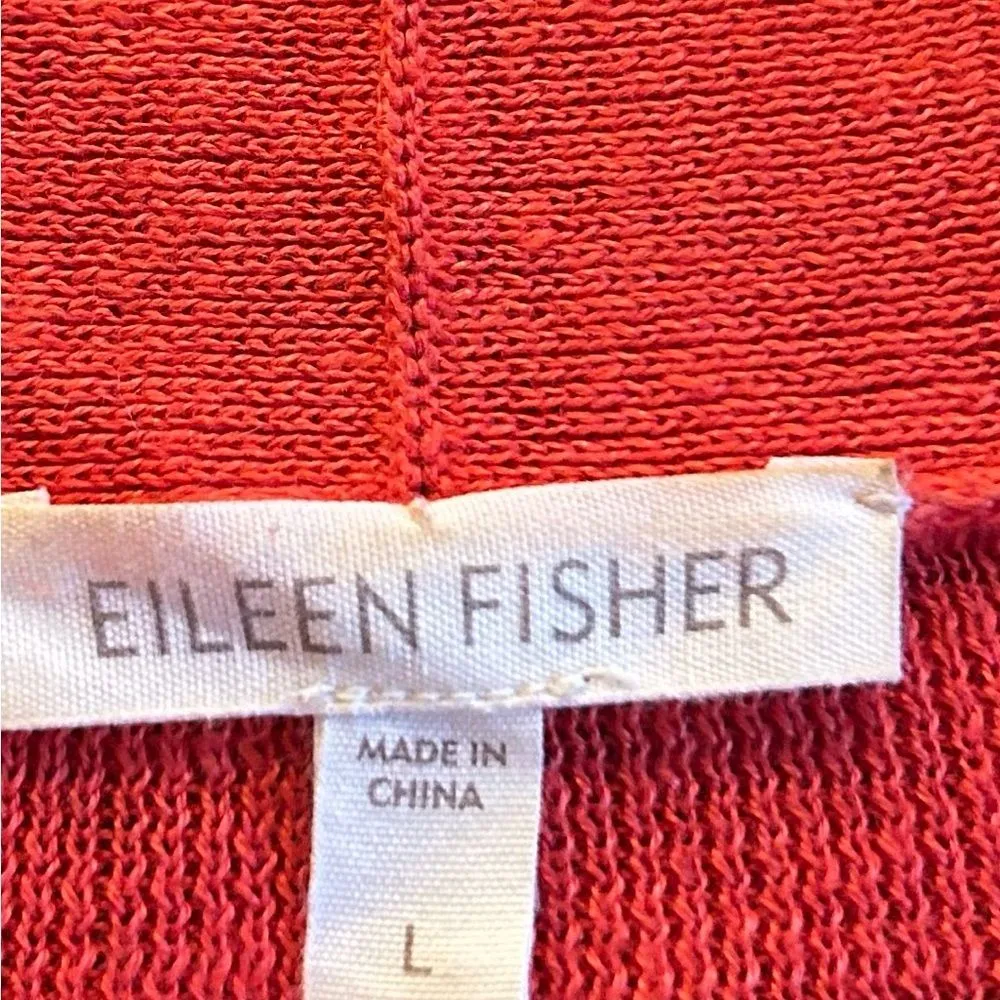 Eileen Fisher Bright Coral 100% Linen Open Front Cardigan Sweater Size Large - Image 8