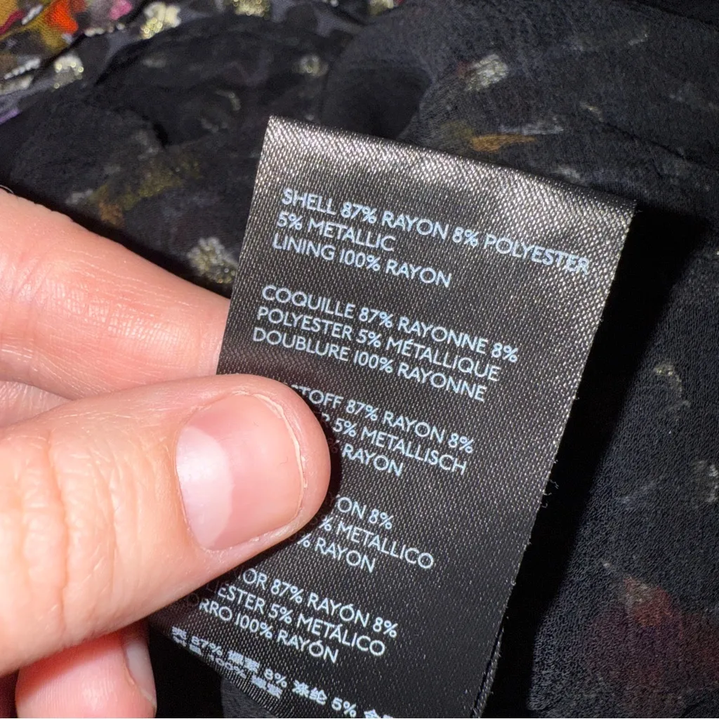 Anthropologie Black Multicolor‎ Floral Polka Dot Metallic Short Sleeve Top Sz 6 - Image 4