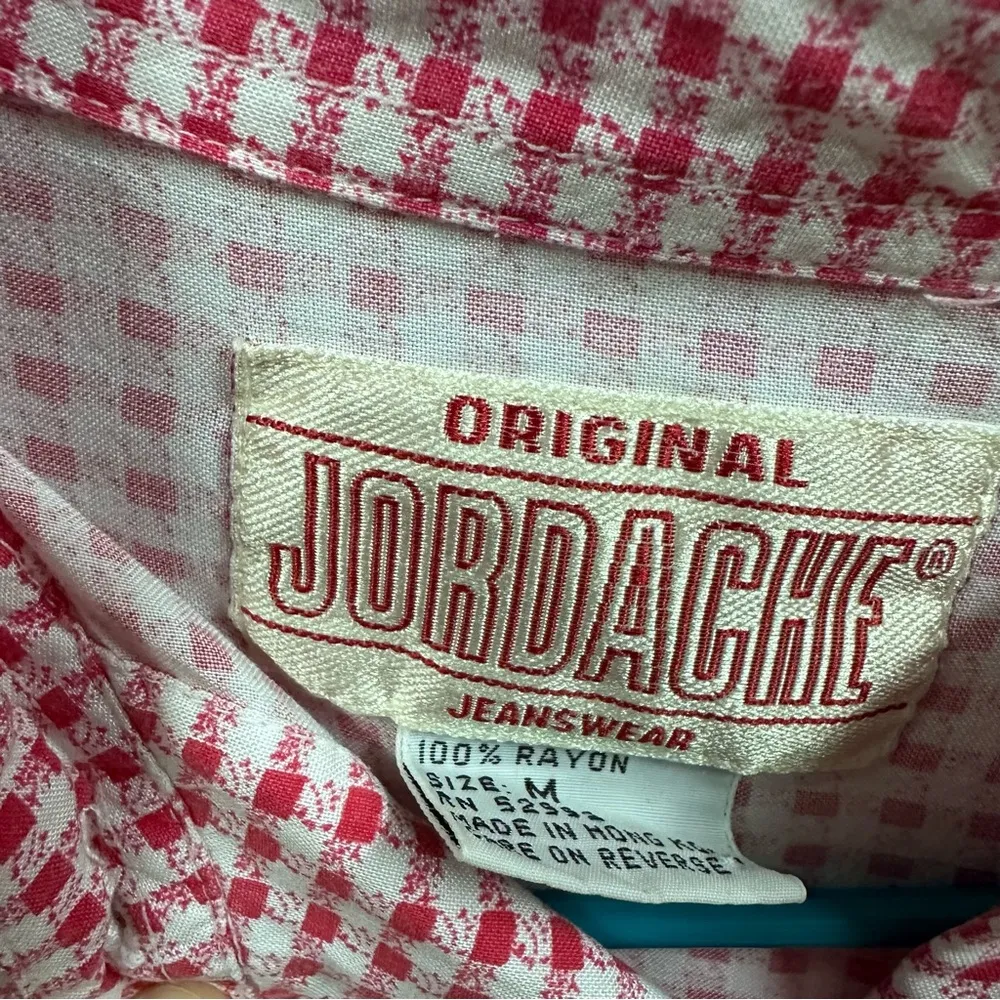 Vintage 80s Jordache Rayon Button Up Tie Front Plaid Short Sleeve Crop Blouse M - Image 13