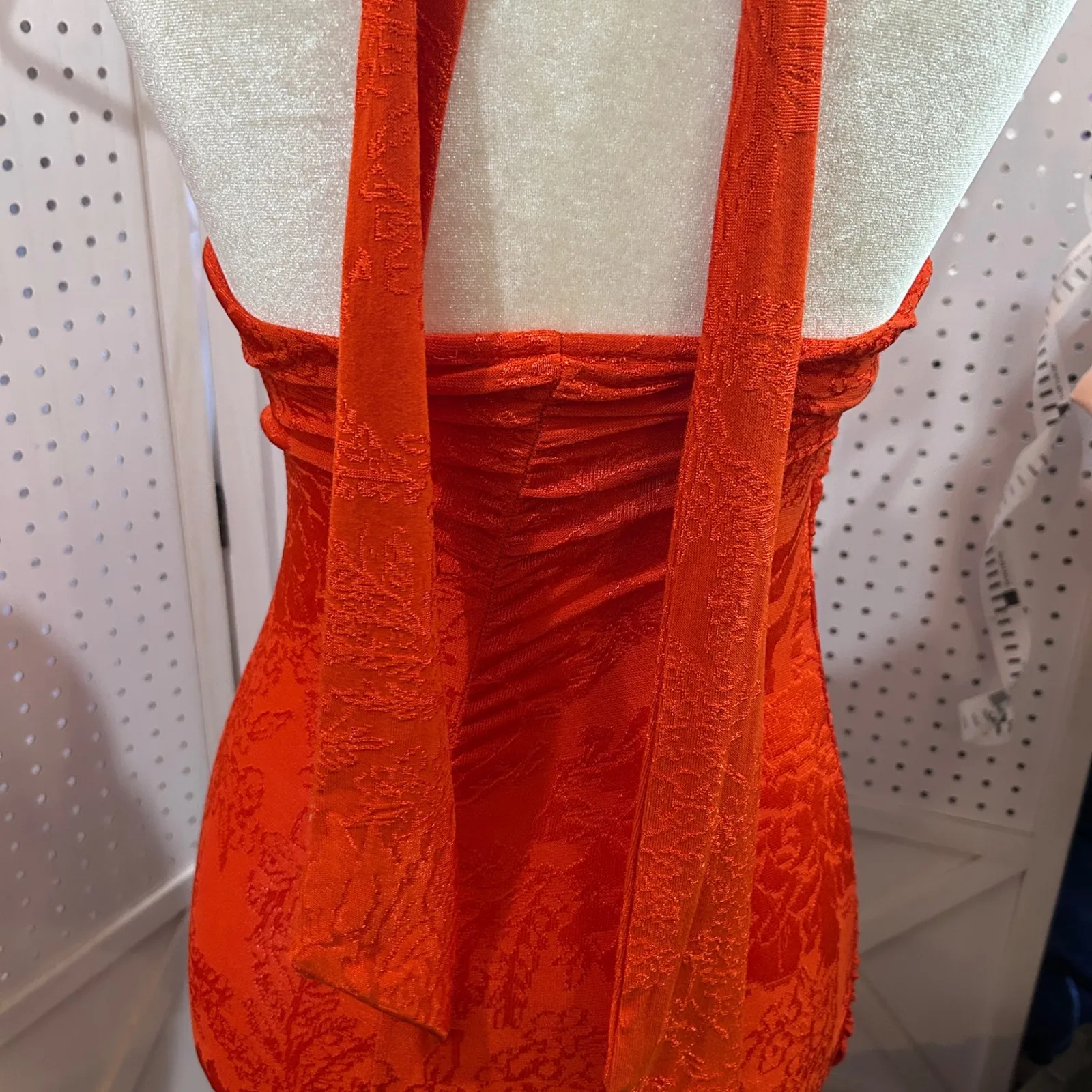 Zara Orange Floral Ruched Halter Neck Midi Dress - Image 8