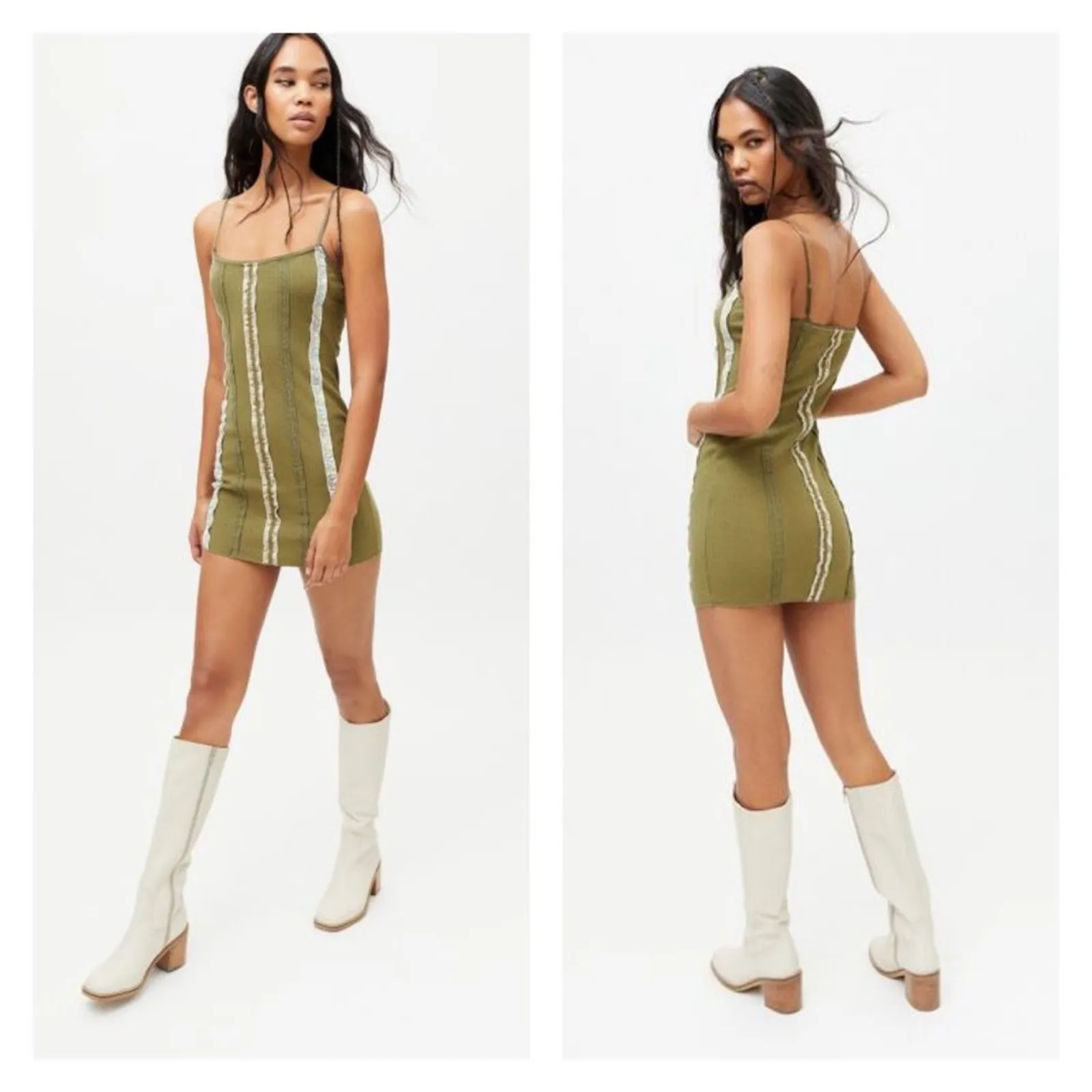 NEW Urban Outfitters Roxanne Floral Seamed Bodycon‎ Mini Dress L Green - Image 2