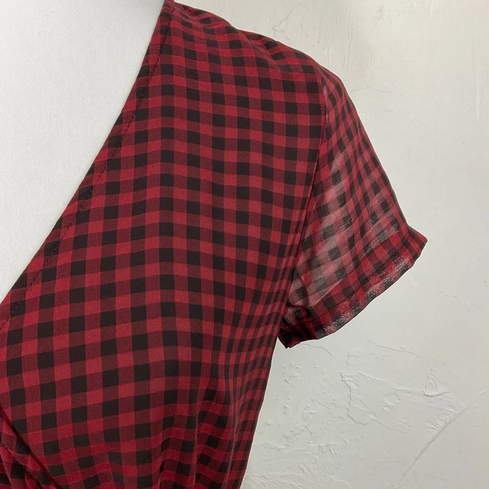 Vici Red Black Buffalo Plaid Short Sleeve Maxi Wrap Dress Small - Image 2
