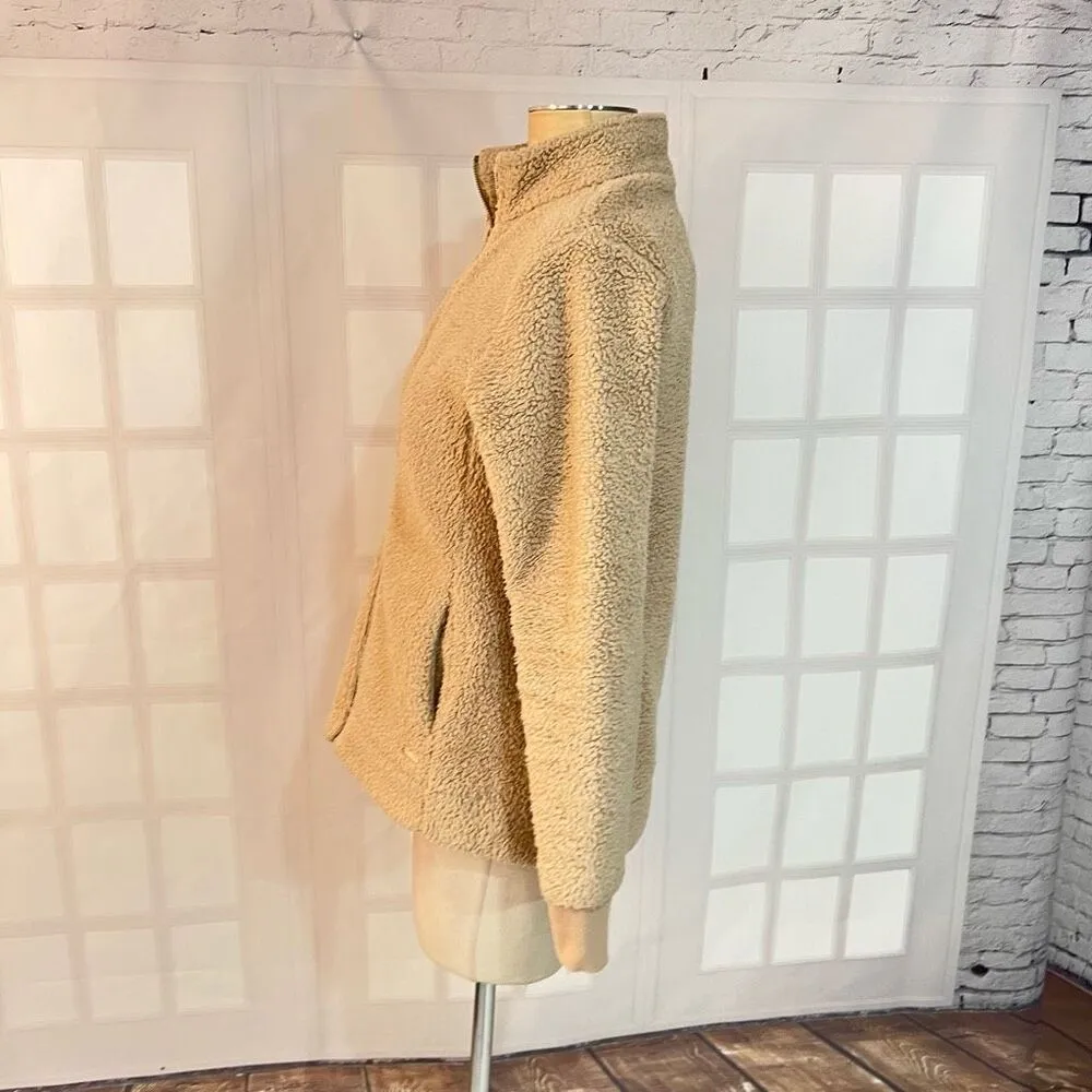Calvin Klein Beige Sherpa Full Zipper Mock Neck Teddy Jacket Size Small - Image 7