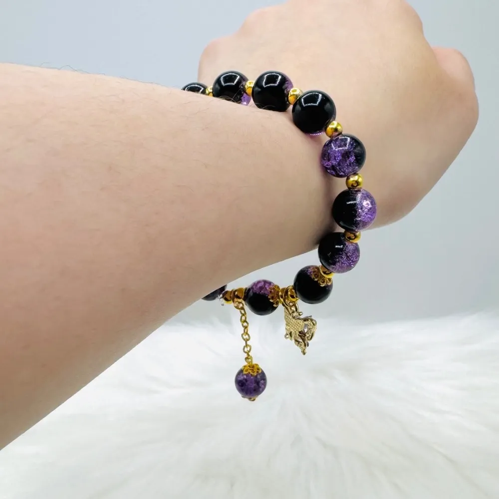 Butterfly Taro Swirl Beaded Bracelet Charm Purple - Image 3