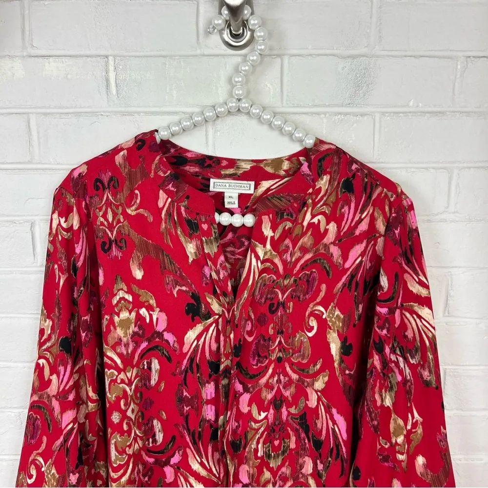 Dana Buchman Red Multi Patterned Colorful Blouse Top Sizd XL - Image 2