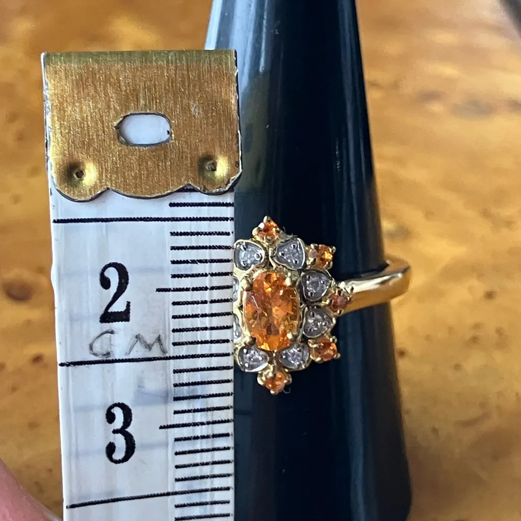 Natural Orange Garnet Moissanite Sterling Silver Ring Size 9 Gold - Image 7