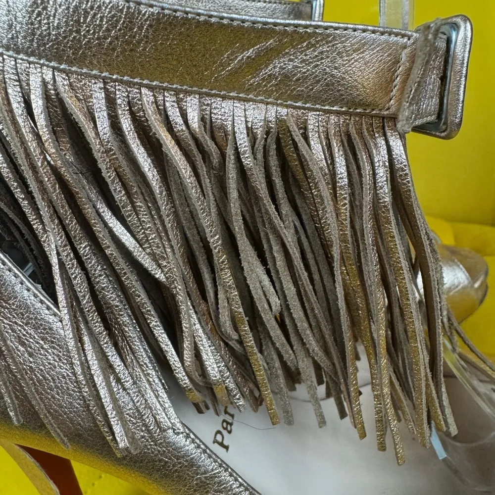 Christian Louboutin Veau Velours Fringe Courtain Pumps In Cafe Creme Size 38 - Image 7