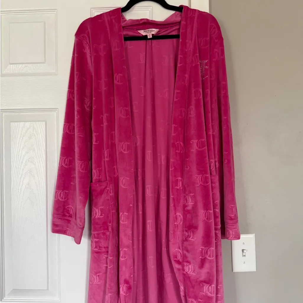 Juicy Couture Rhinestone Fuchsia Pink Soft Robe Loungewear Bath Cozy - Image 7