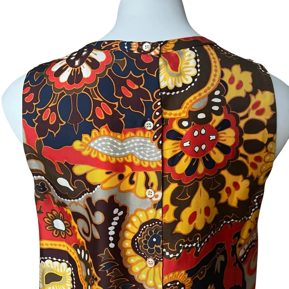 J. Crew Darwin 100% Silk Retro Floral Blouse Twill Ruffle Bib Ratti, Sz 4 - Image 11