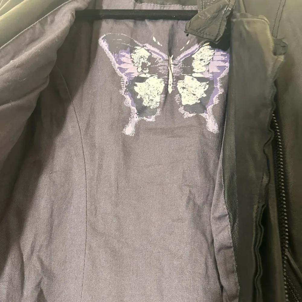 Andrew Marc Lamb skin Leather butterfly lining moto jacket black size XS - Image 3