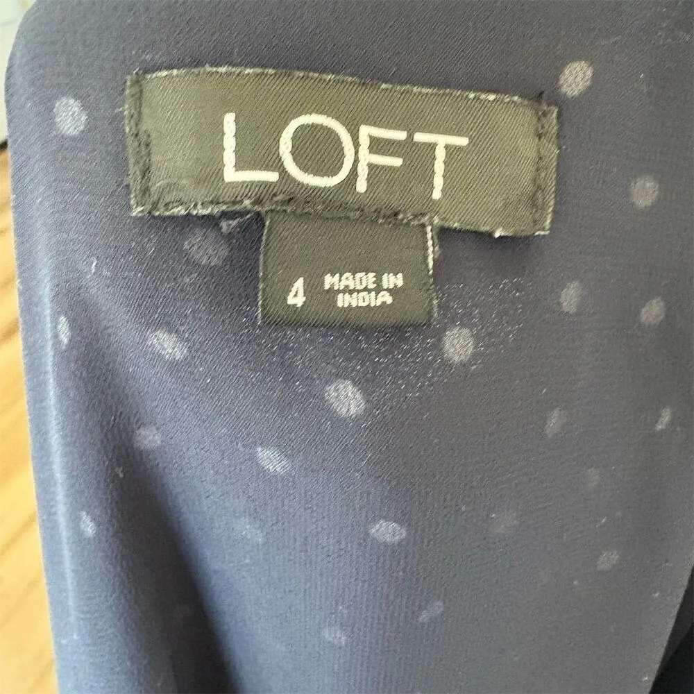 LOFT Women's 3/4 Sleeve Polka Dot Faux Wrap Romper Size 4 Navy Blue - Image 8