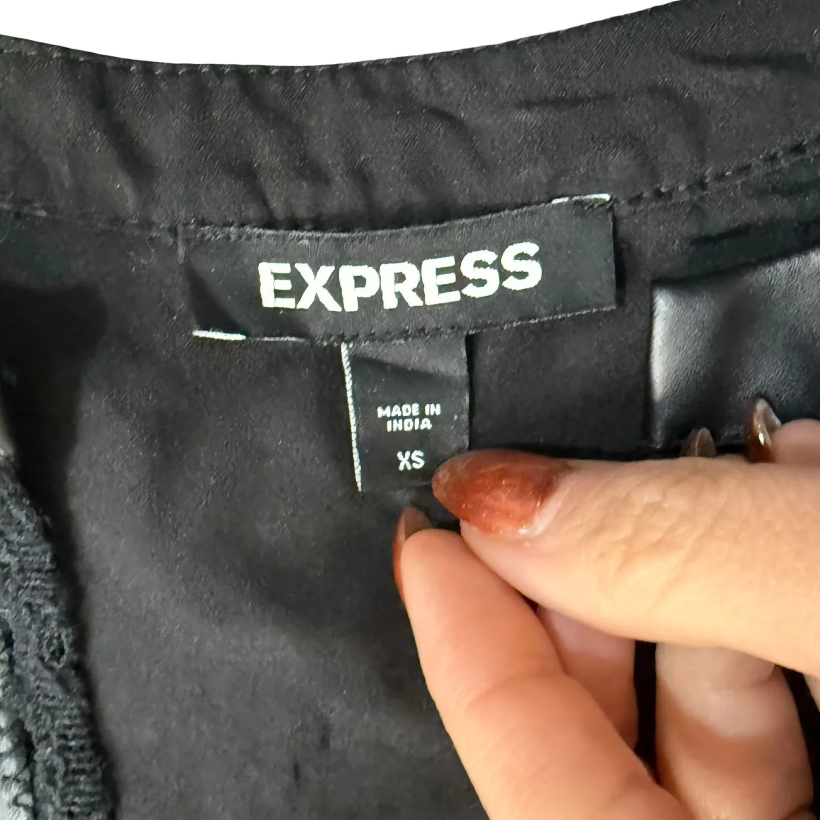 Express Black Vegan Leather Lace Long Bishop Sleeve Peplum Top Blouse size XS - Image 3