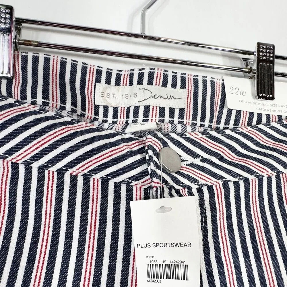 Cato Plus Size 22W Jeans Capri Cropped Blue White Red Striped Stretch Pocket 526 - Image 4