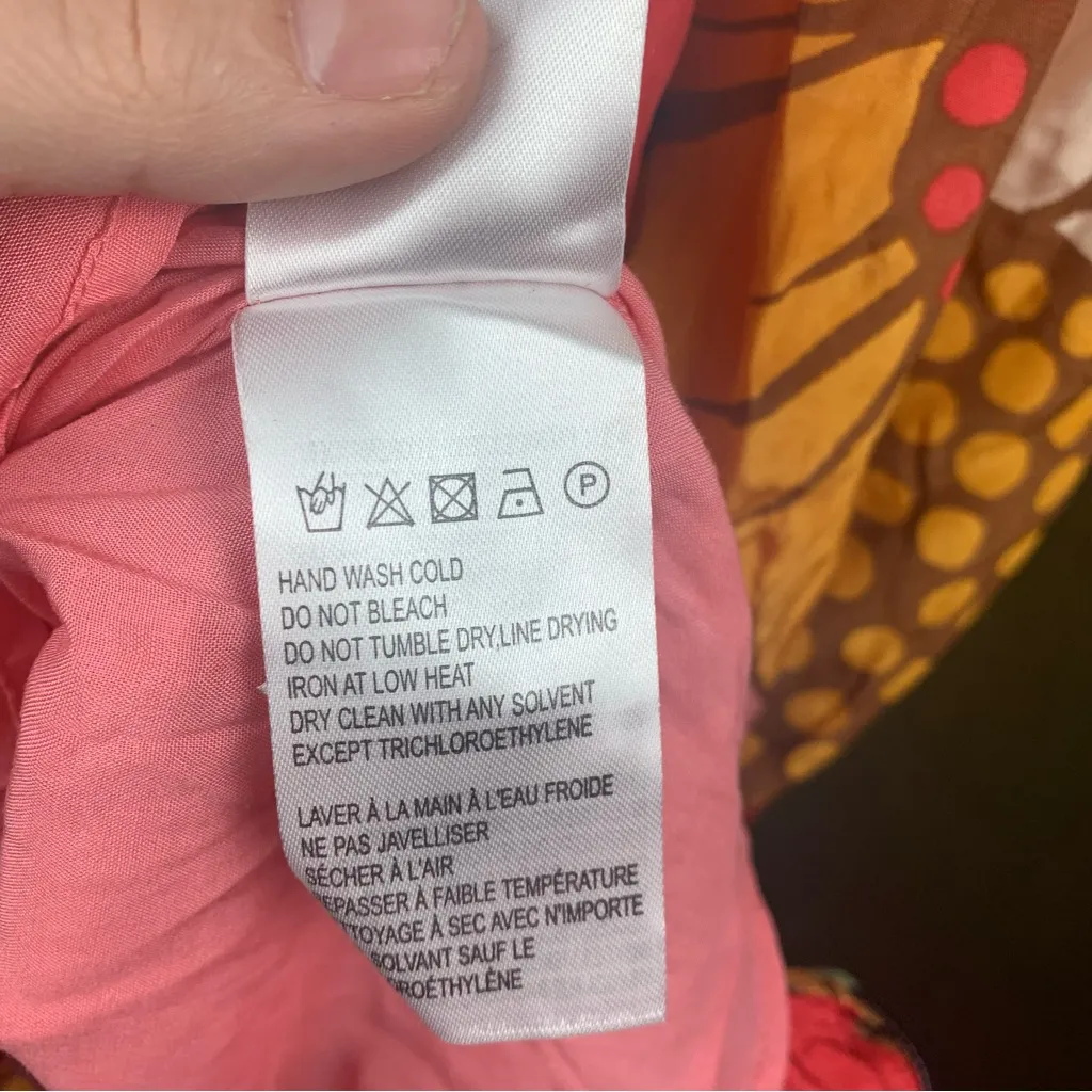 Farm Rio size small pink orange floral midi dress tropical cottage sunflower - Image 10