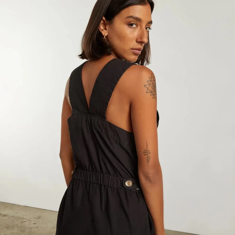 Everlane Women’s The Fatigue Apron Cotton/Linen Jumpsuit in Black Size 2 - Image 4