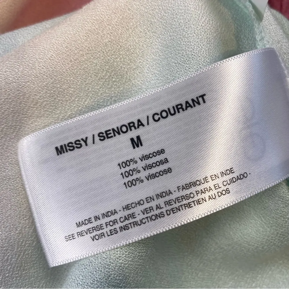 Vintage America Shirt Women M Pink Blue Cream 100% Viscose Tie Dye V Neck Button - Image 8