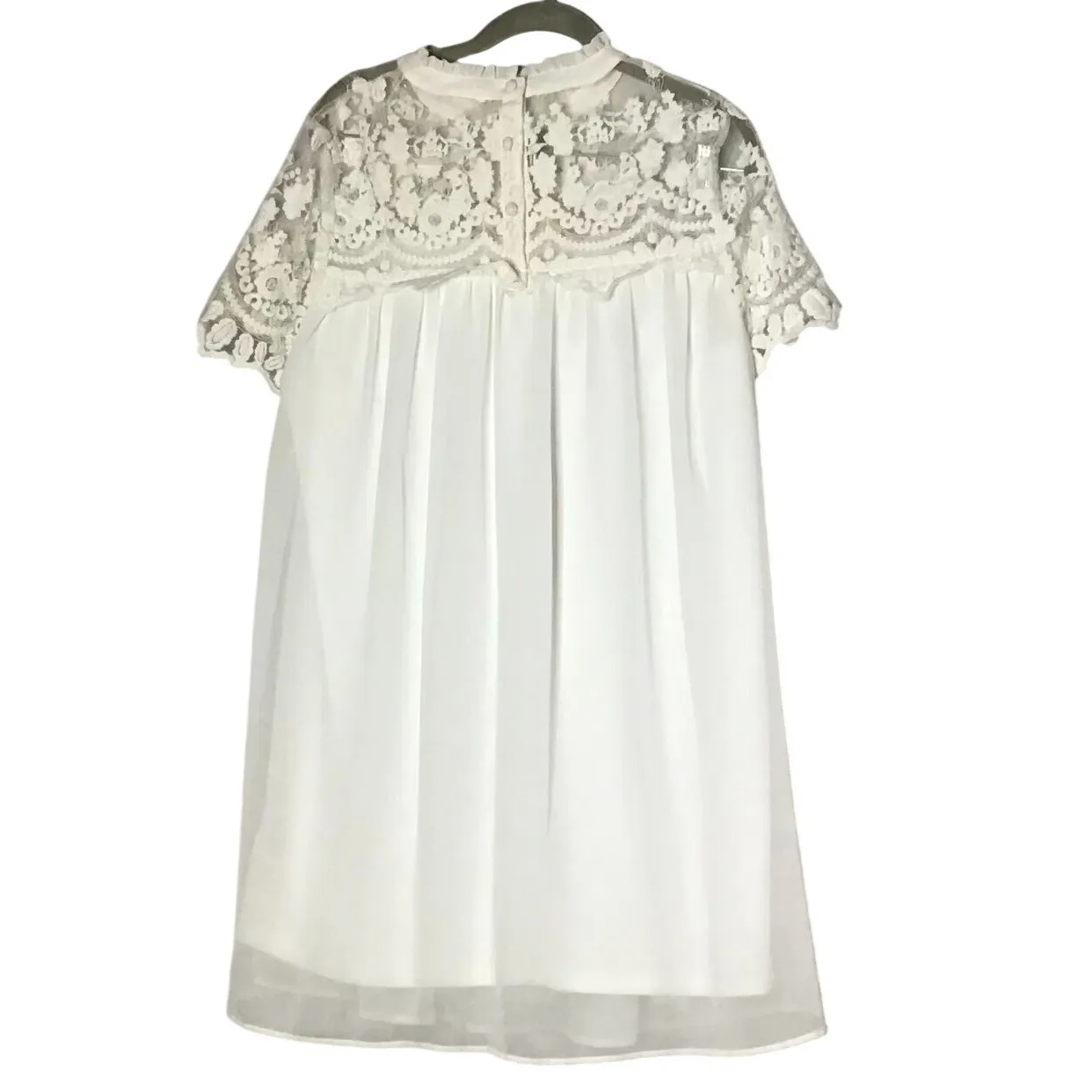 Entro White Lace Top Dress Mock Neck Short Sleeve Sheer Overlay Size M - Image 2