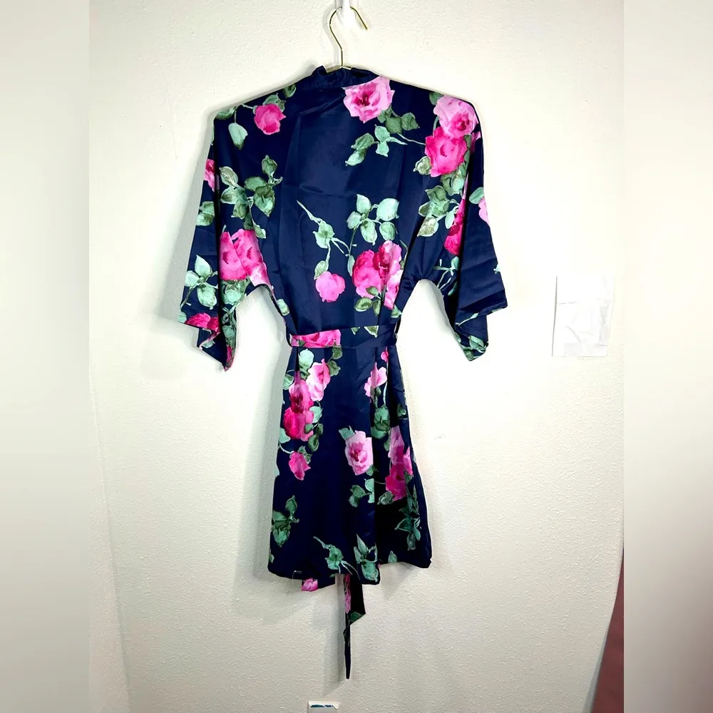 APT. 9 Women’s Satin Floral Kimono Robe Short Lightweight Lounge Navy Small - Image 7