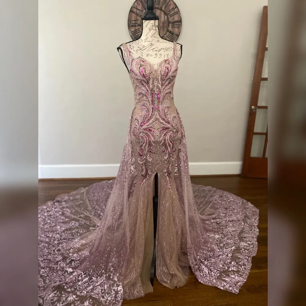 Sparkly pink beaded prom dress or pageant evening gown Portia & Scarlett Size 2 - Image 8