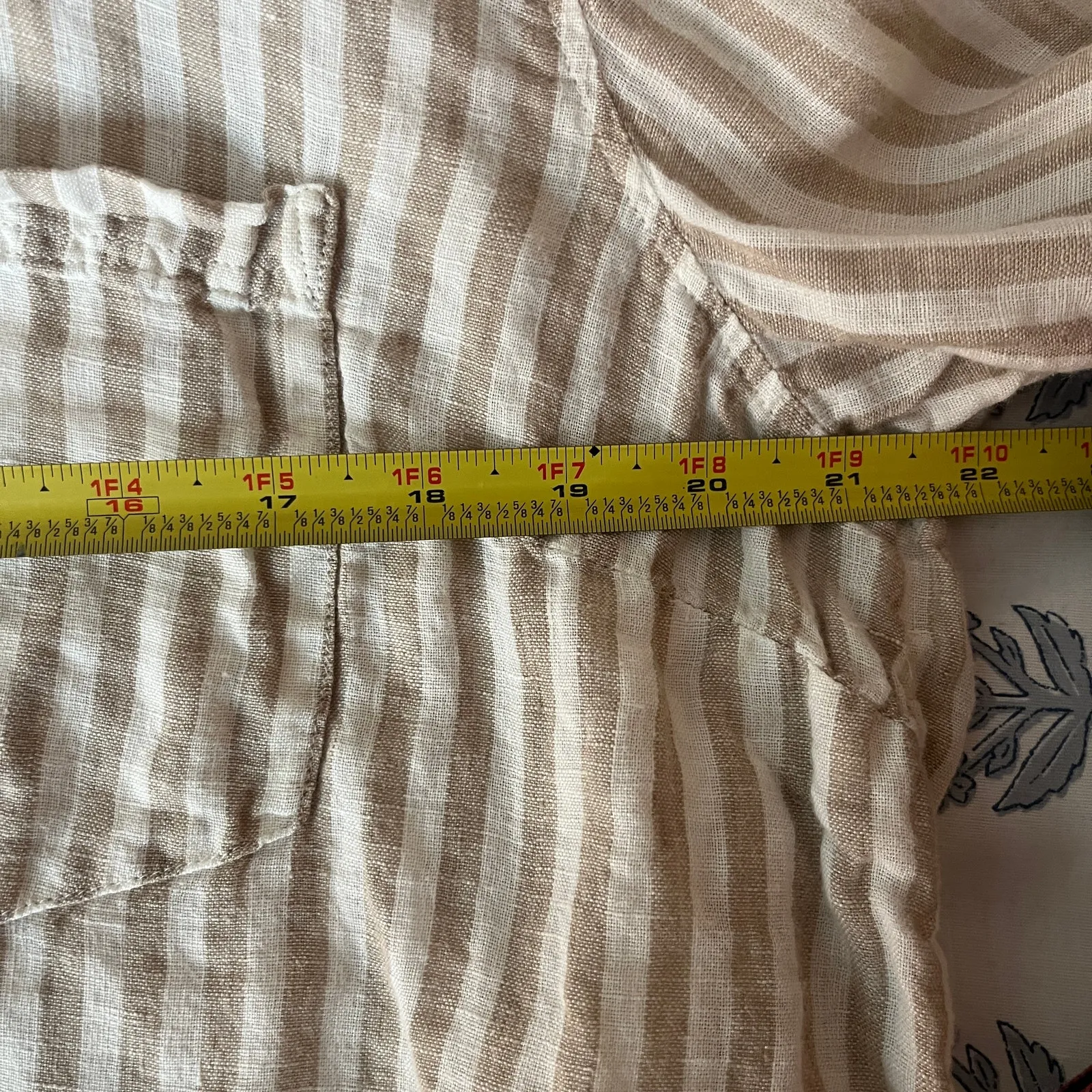 H&M Linen Striped Button Down Shirt Relaxed Resort Vacation Tan Women Large - Image 6