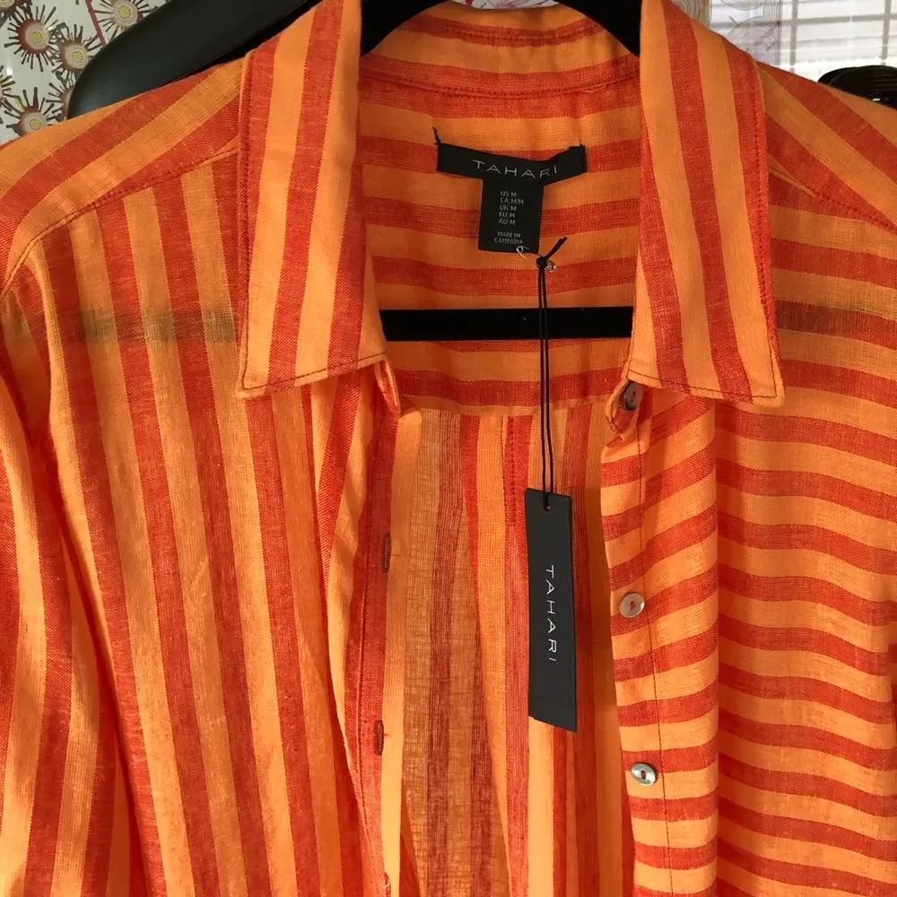NWT Tahari Orange Striped Button Down/Swimsuit Coverup Sz M - Image 2