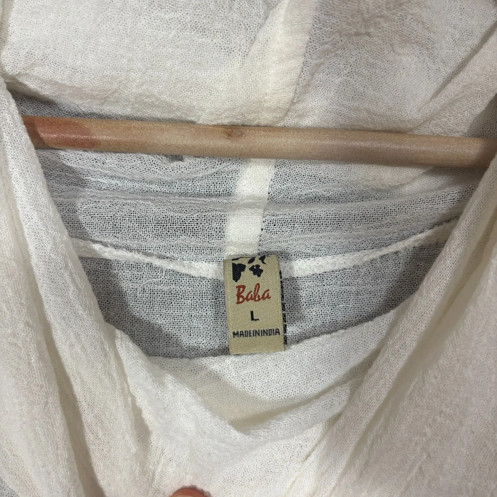 Baba Tunic Dress Womens L Cream Gauzy Asymmetric Lagenlook Boho Size L - Image 6