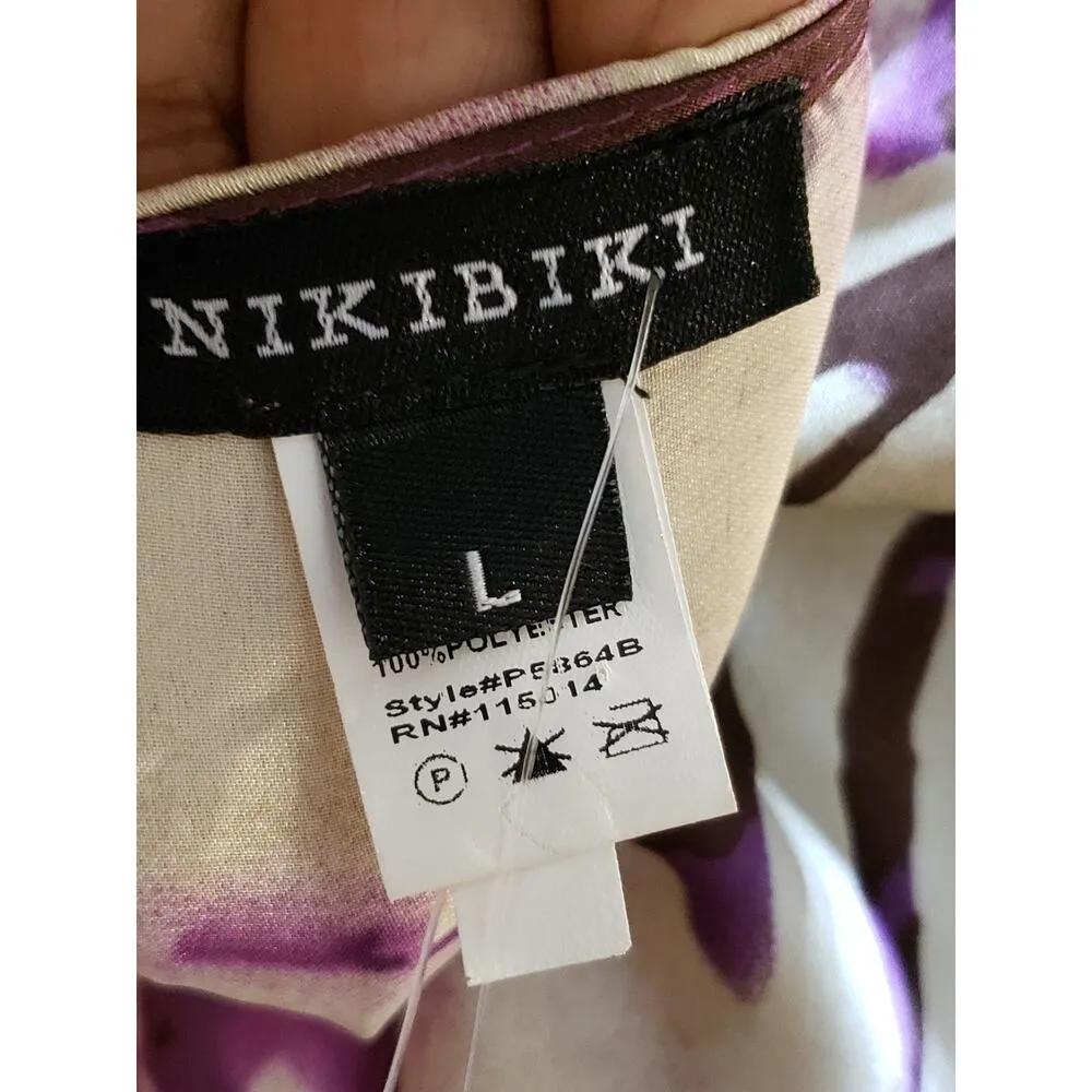 Nikibiki Jumpsuit Womens Large Purple Palm Leaf Print Tie Waist Surplice Neck - Image 3