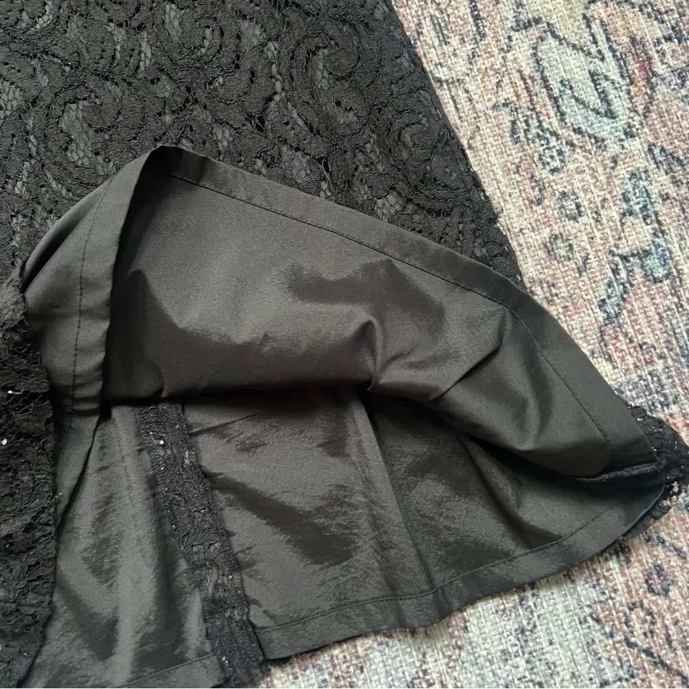 Adrianna Papell Elegant Black Lace Overlay Dress Sheer 3/4 Length Sleeve 8P - Image 8