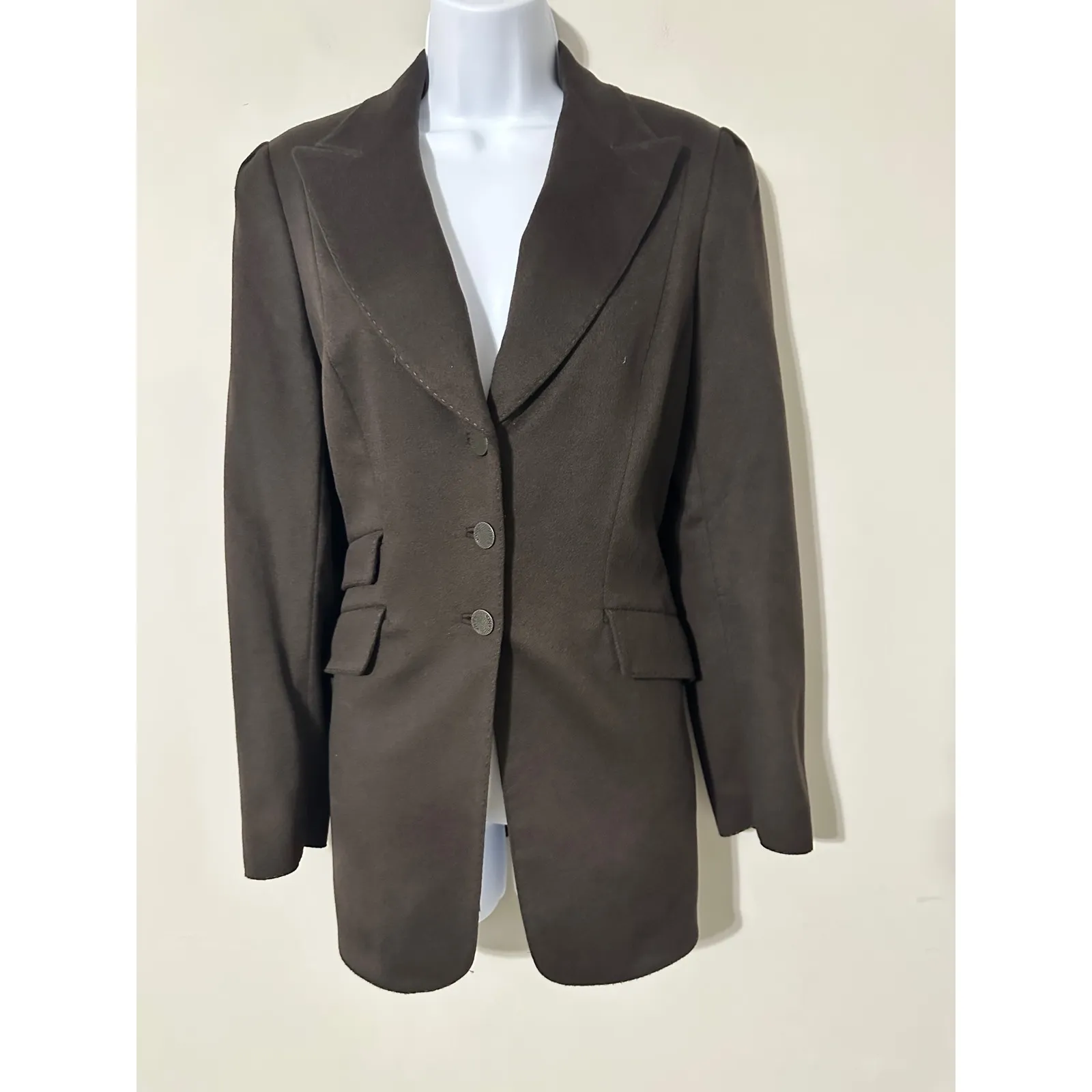 Rena Lange Single Breasted Fitted Brown‎ Cashmere Blazer Jacket Size 10 Brown - Image 3