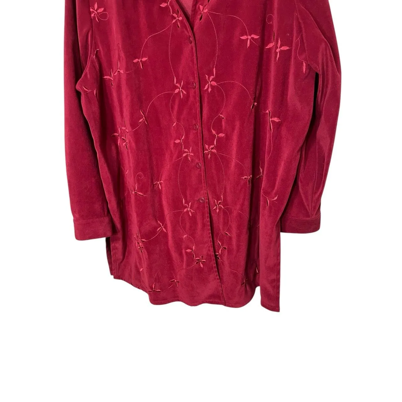 All‎ American Comfort Red Vintage Long Sleeve Embroidered Floral Shirt Size 22W - Image 3
