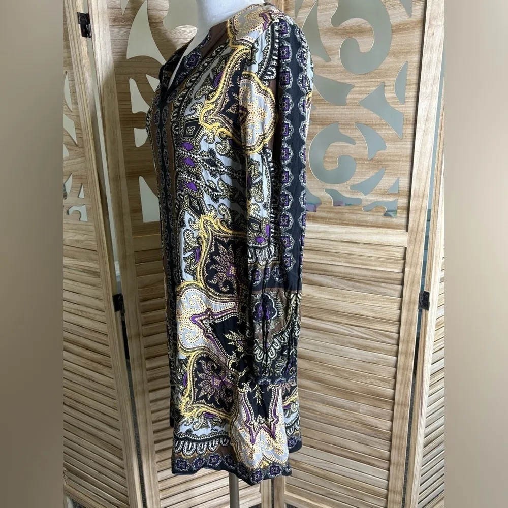 Hale Bob Women's Long Sleeve Straight Dress Knee Length Lined Colorful Paisley M - Image 2