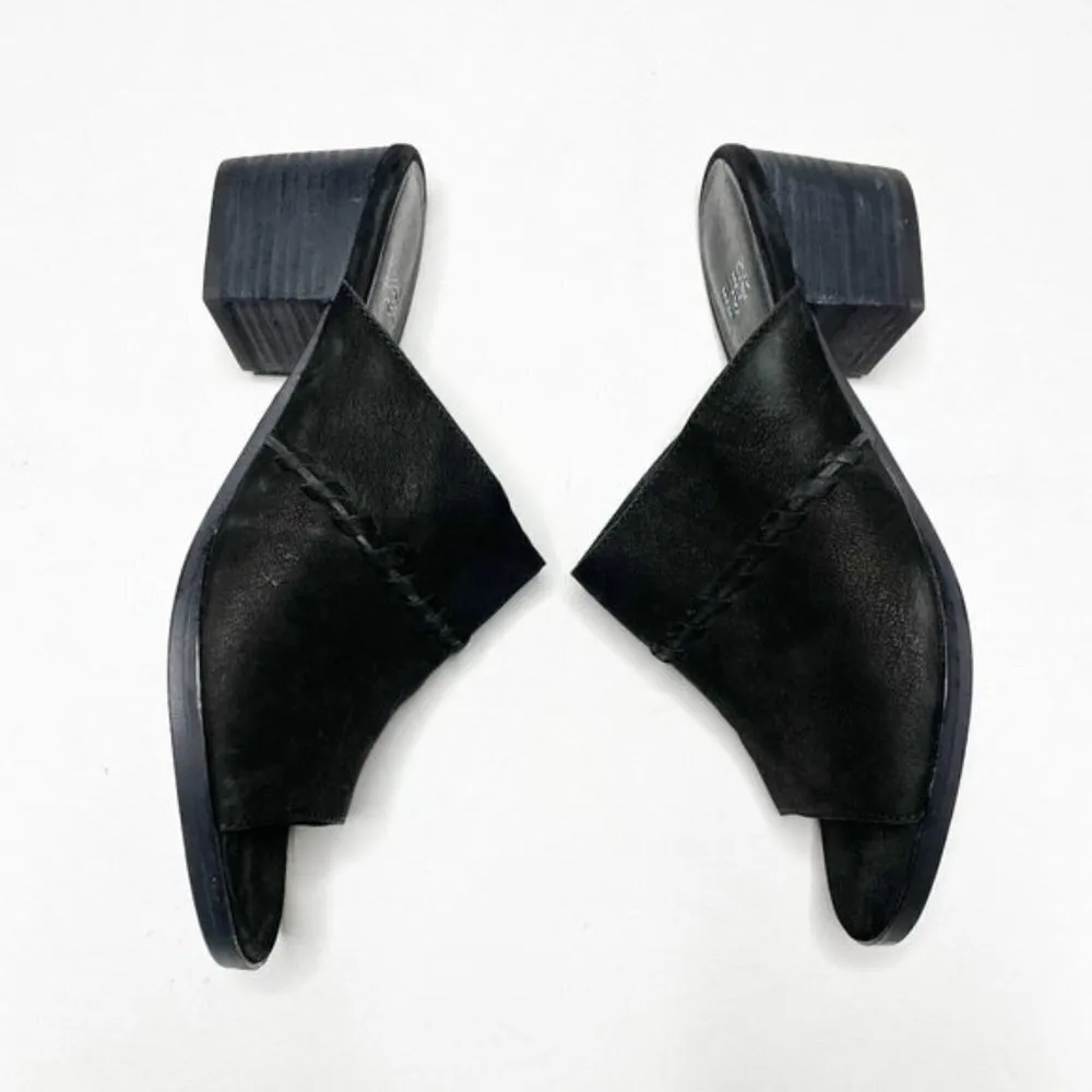 Eileen Fisher Kale Nubuck Leather Mule Slide 6 Block Heel Open Toe Braided Peep - Image 4