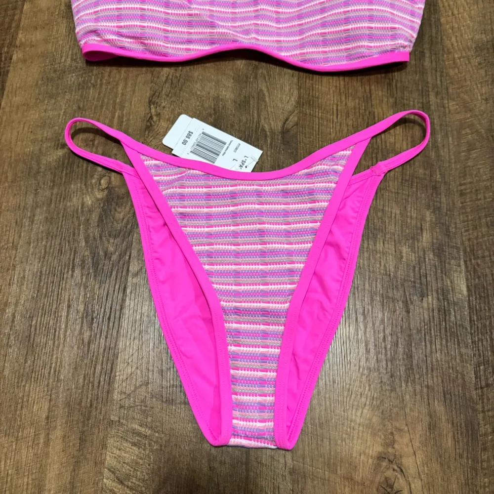 NWT L*space Pamela Tommy Bikini Set Sz Large Electric Pink Pique Stripe - Image 7