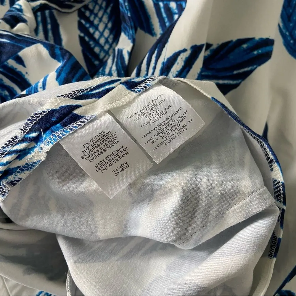 Jones New York Signature Aegean Dress Blue & White Leaf Print Coastal Grandma - Image 9