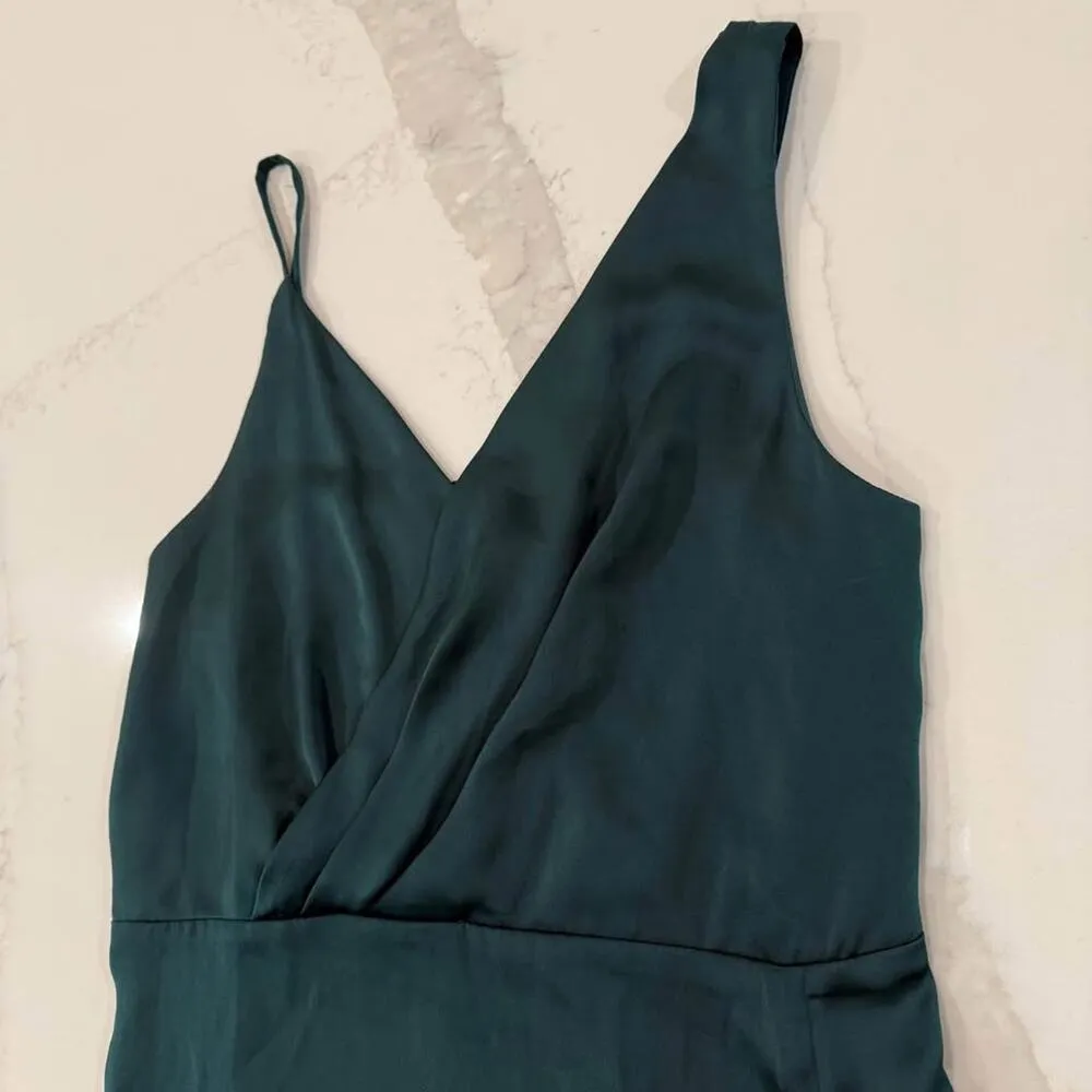 Zara NWT Satin Lace Asymmetrical Midi Slip Dress Womens Medium EmeraldGreen Sexy - Image 3