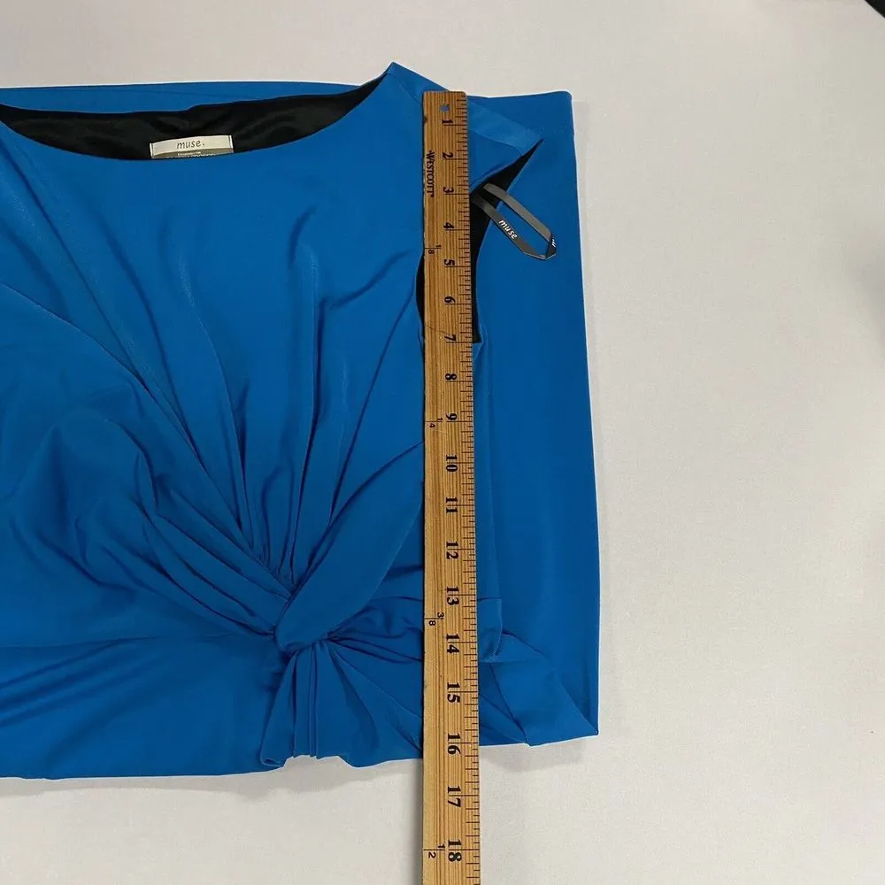 Muse Boston Proper Blue Christmas Dress Sz 6 Gathered Slims Sleeveless Holiday - Image 11