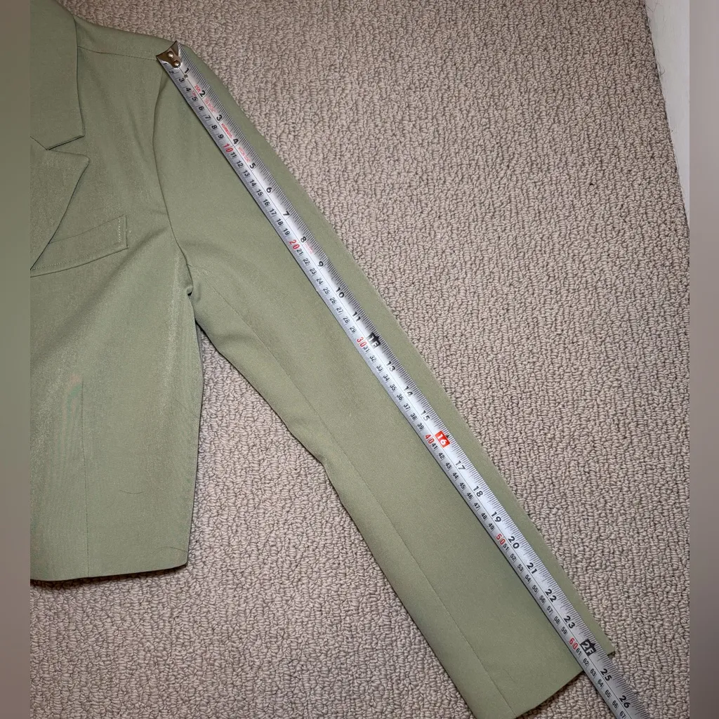 7 For All Mankind Cropped Blazer Jacket Career Casual Olive Mint Green Size M - Image 3