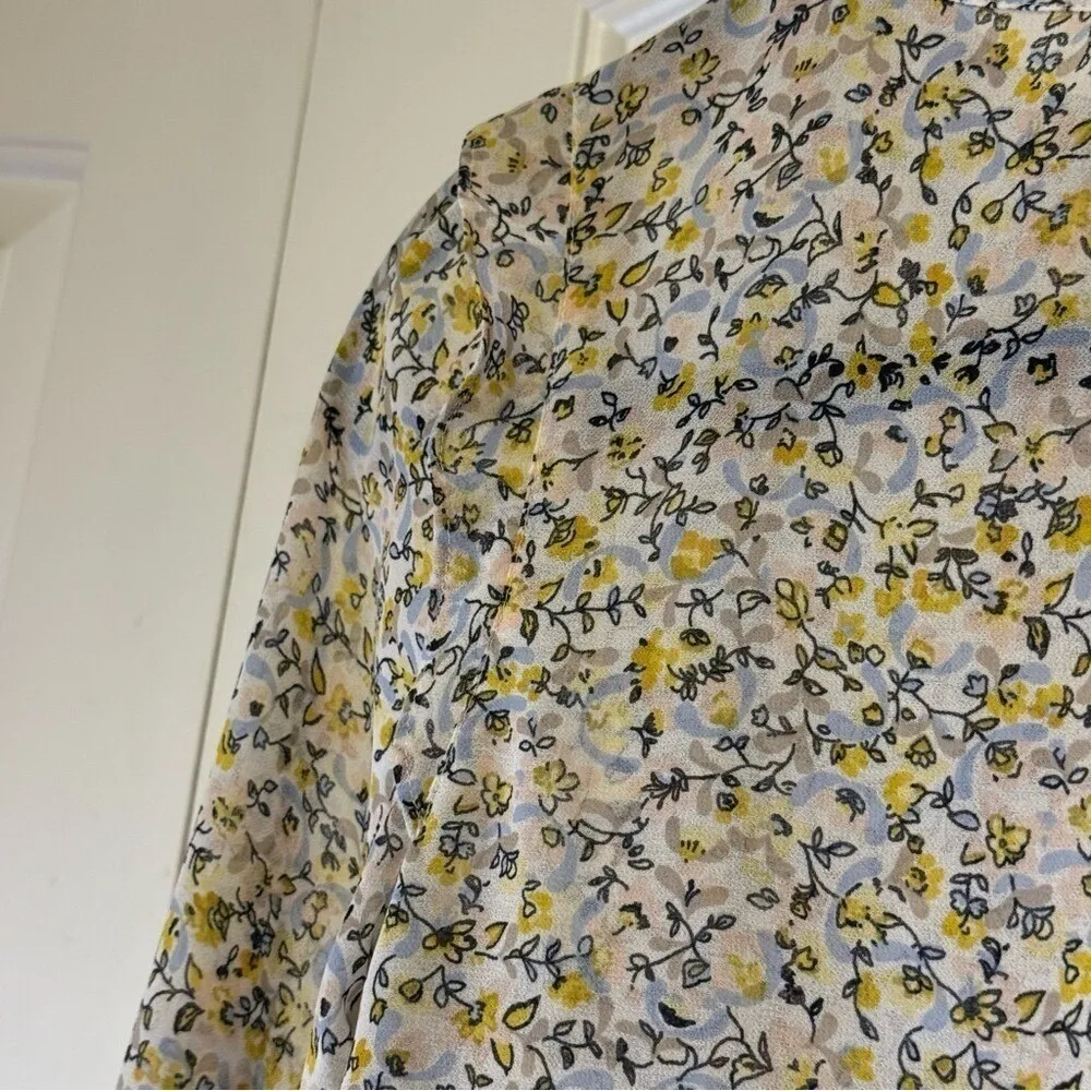 Loft Womens Petites Floral Sheer Ruffled Ling Sleeve Blouse Top, Size XX Small # - Image 5