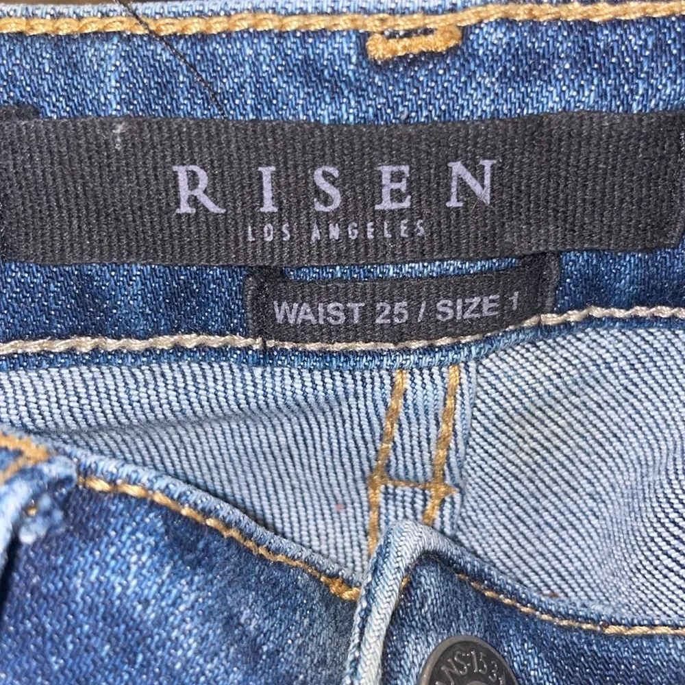 RISEN Jeans Women 25 size 1 Straight High Waisted Distressed Denim Ankle Cropped Blue - Image 8
