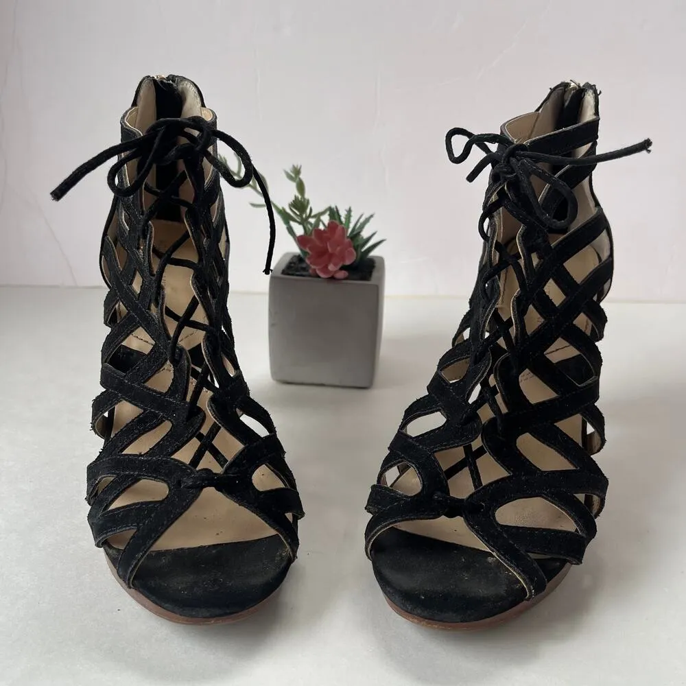 ADRIENNE VITTADINI Anjolie-1 Suede Strappy Web Heel Womens 8.5 Witchy Black - Image 3
