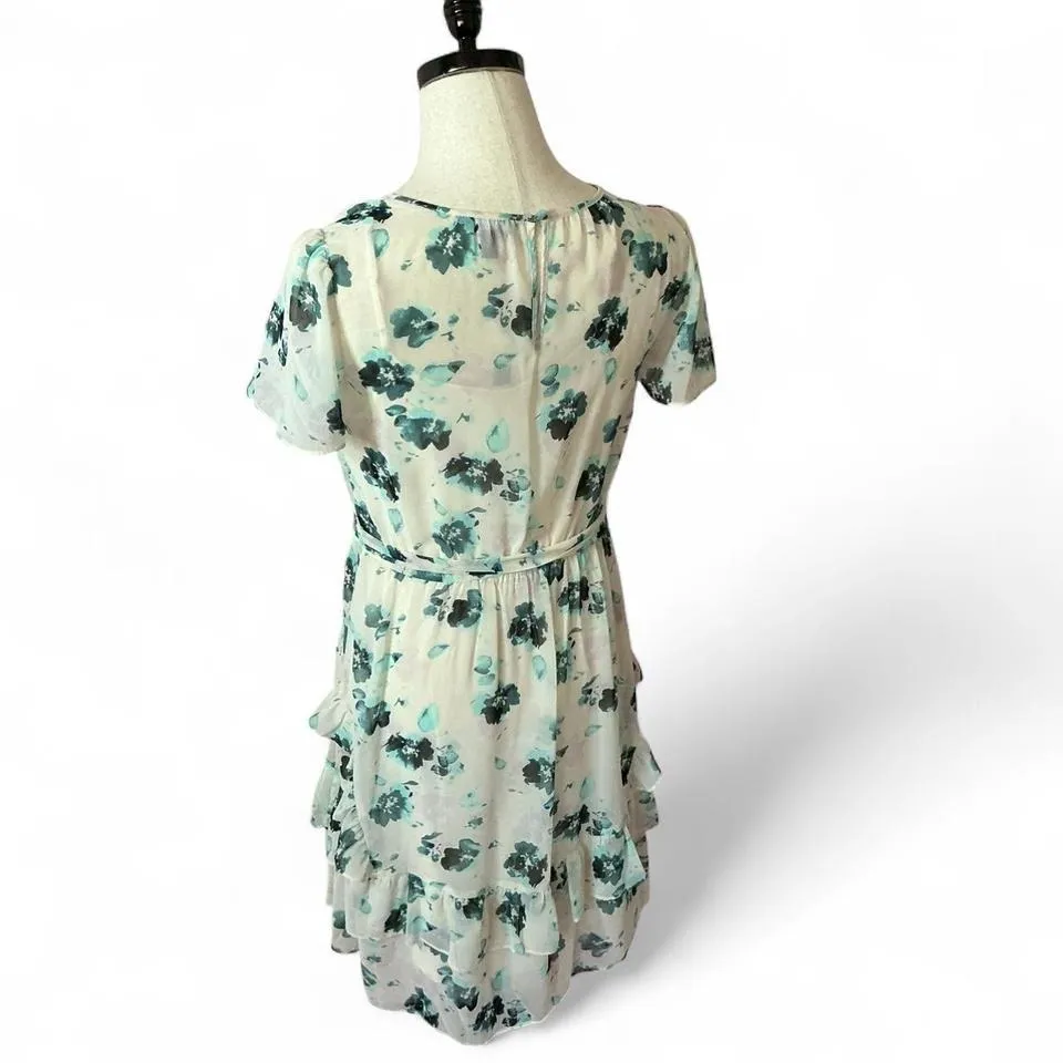 Simply Vera Vera Wang Floral Ruffle Dress Ivory Green V Neck Short Sleeve‎ - Image 2