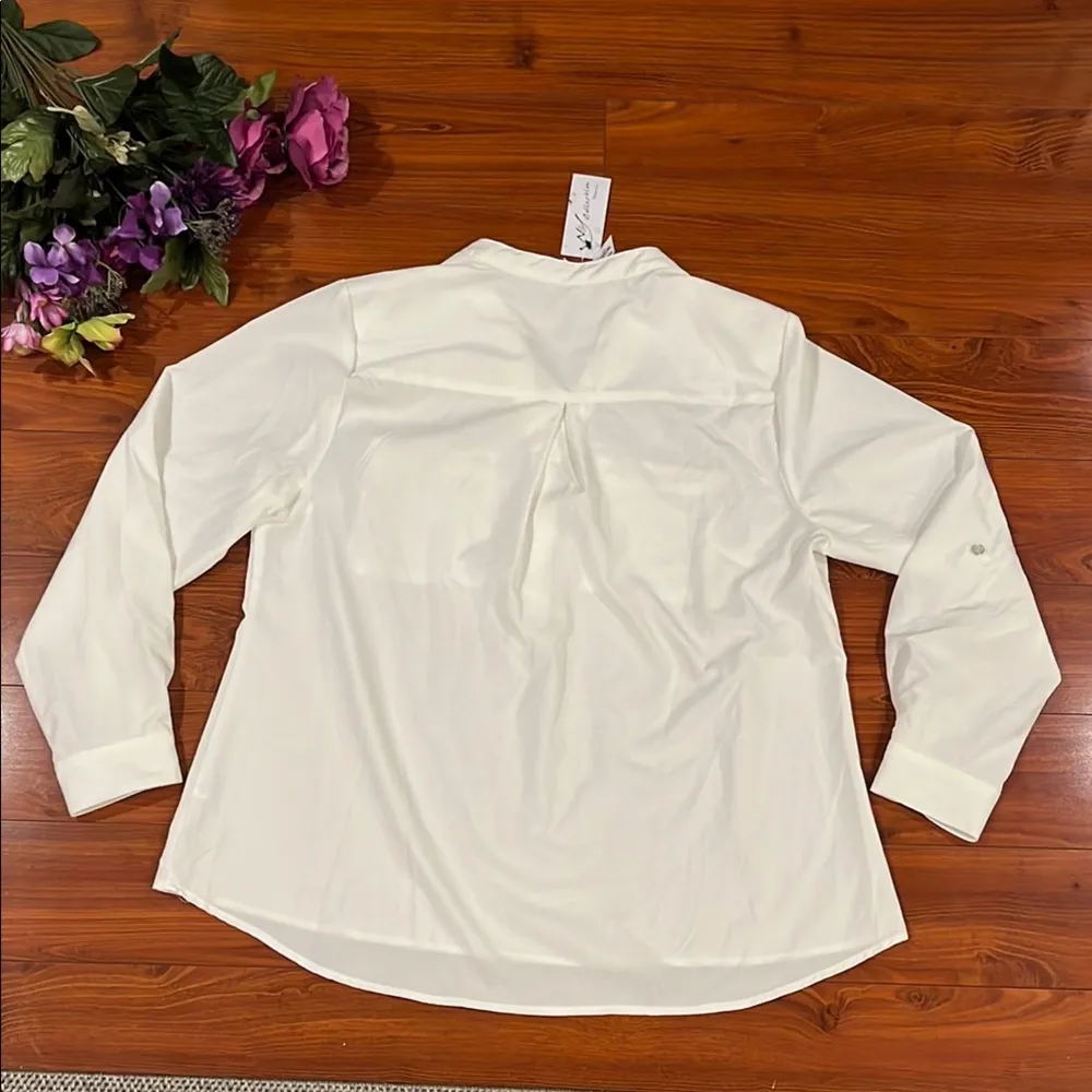 NY Collection White Long Sleeve Button Down Shirt 1X - Image 2