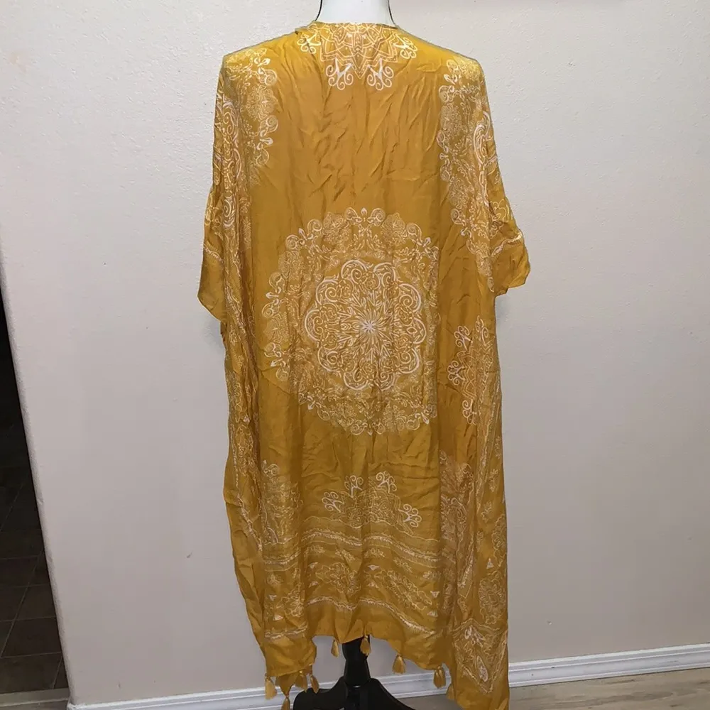 Maurice's  mustard yellow printed tassel asymmetrical cardigan - Image 5