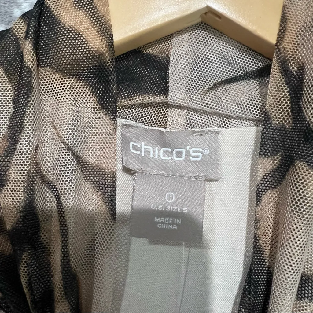 Chico's Tiger Print Mesh Top Drama Sleeves Neutral Size Small Chico's‎ Size 0 - Image 5