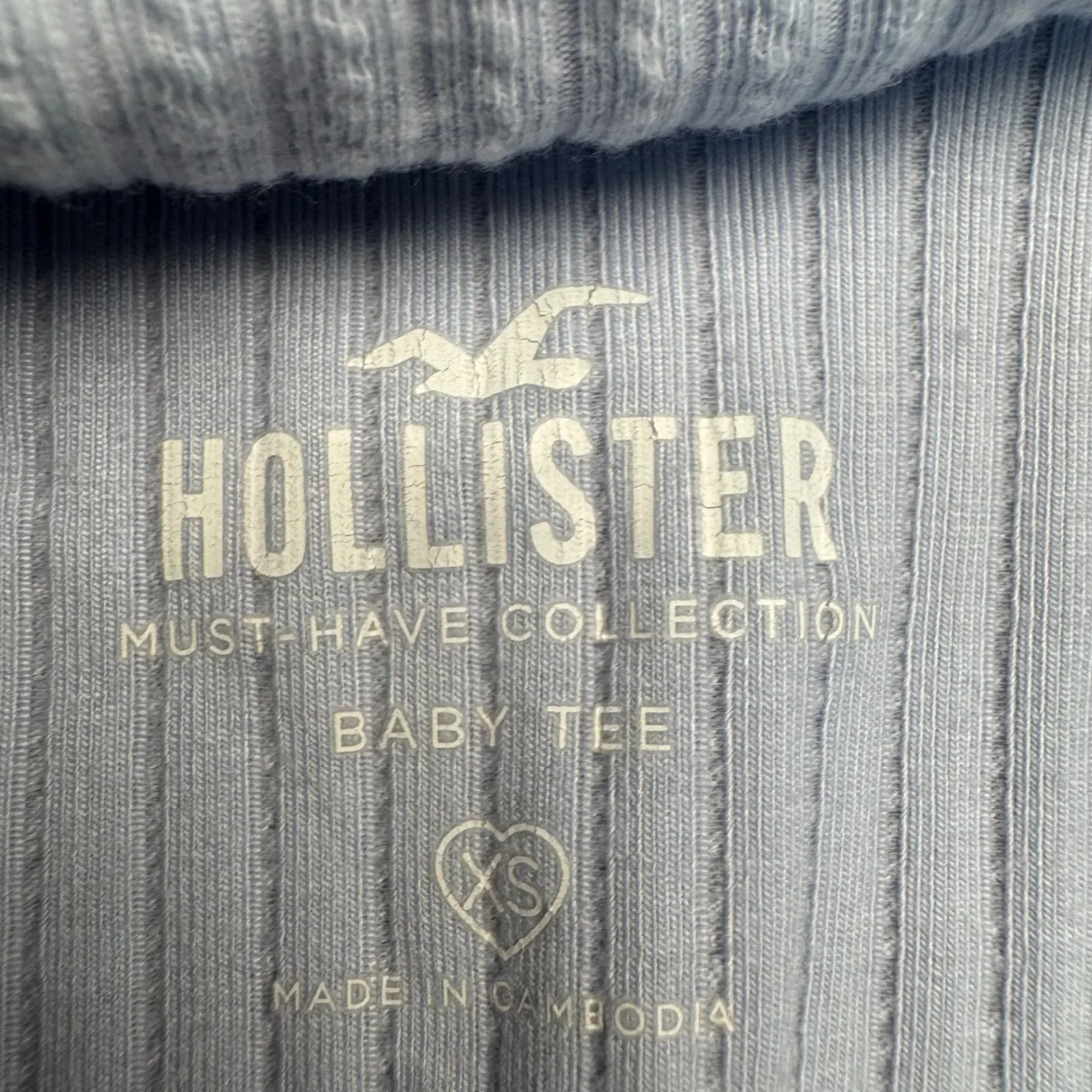 Hollister Baby Tee Light Blue Ribbed Collared Short Sleeve Women's XS - Image 3