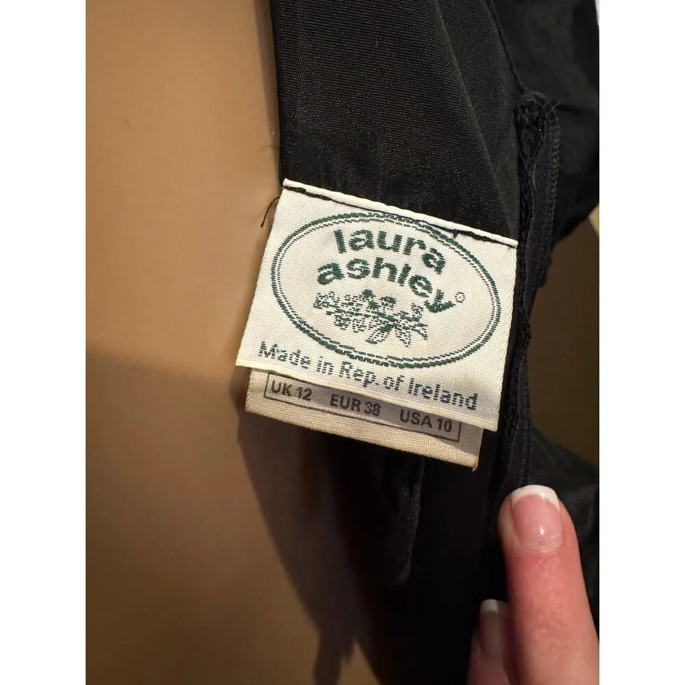 Vintage 80’s Laura Ashley Black dress puff sleeve made in Ireland size small - Image 14