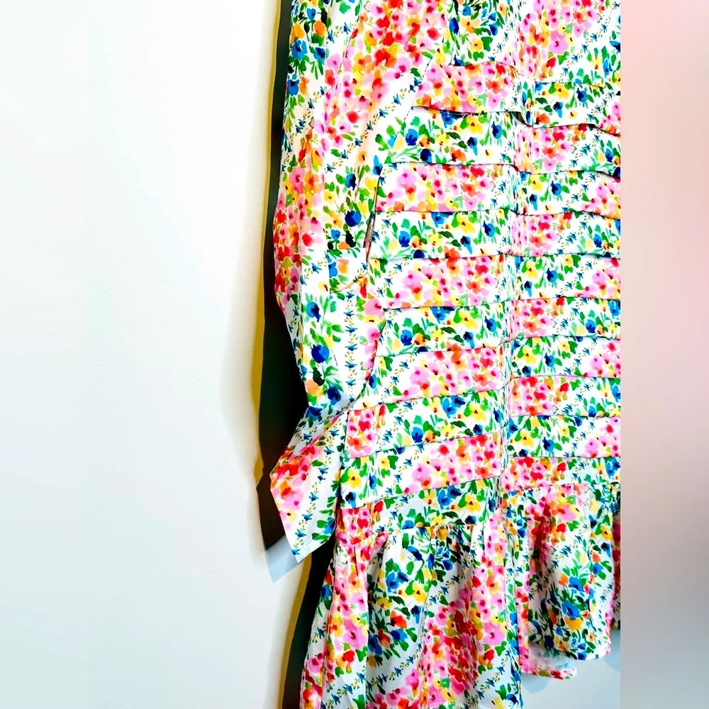 Never Fully Dressed Floral Satin Chiffon Pleated Midi White Dress Size 2 NWT - Image 7